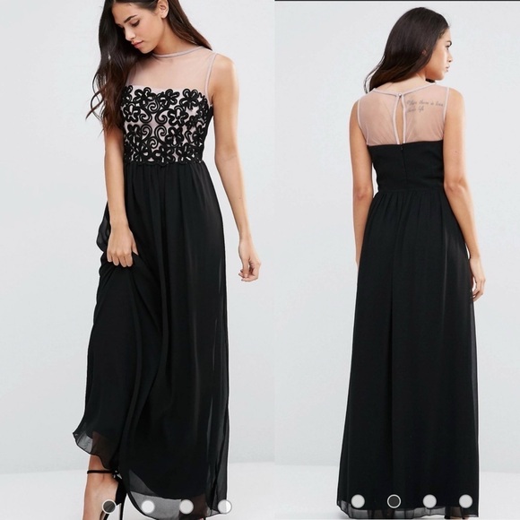 Little Mistress Black Sleeveless Embroidered Illusion Formal Gown Dress Sz 4 NWT - Picture 1 of 16